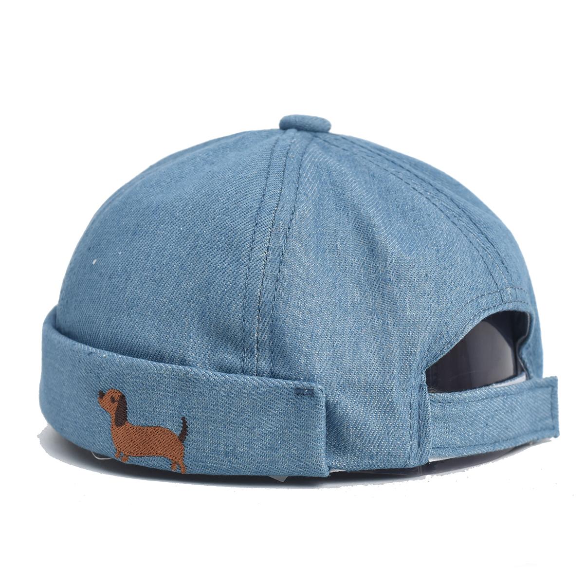 

Мультяшная вышивка собаки, докерская кепка, кепки без козырька, джинсовая регулируемая шляпа, шляпы, мужская, женская, модная, уличная, для улицы небесно-голубой