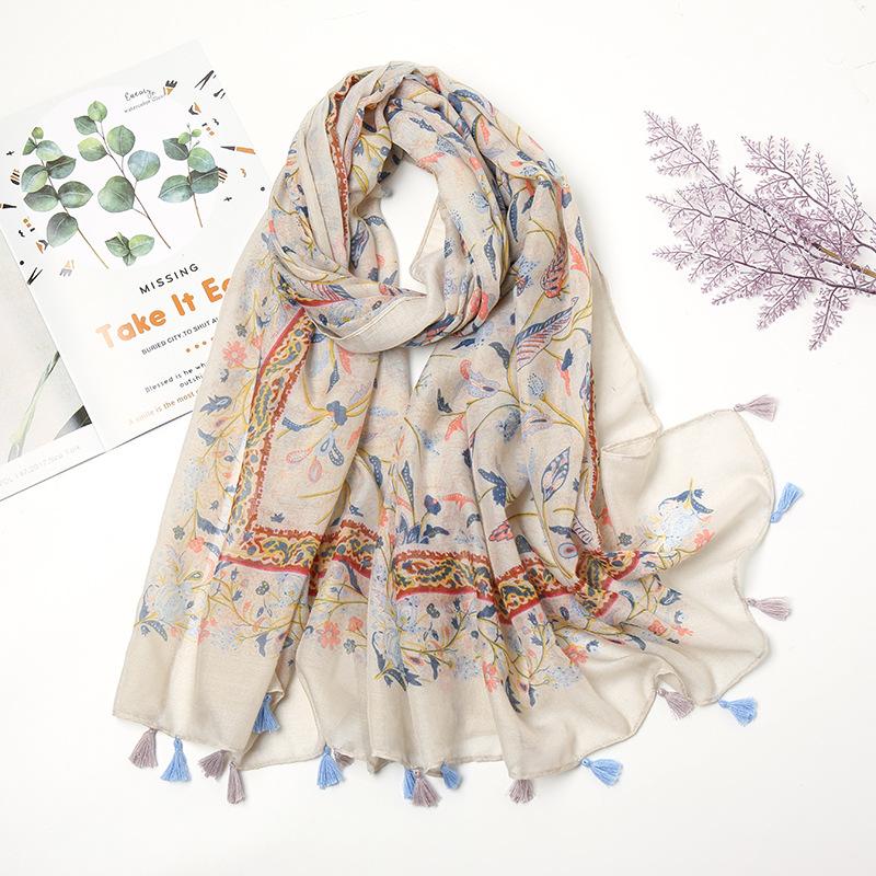 Fashion Luxury Ink Painting Floral Tassel Viscose Shawl Scarf Lady High Quality Wrap Pashmina Stole Bufandas Muslim Hijab