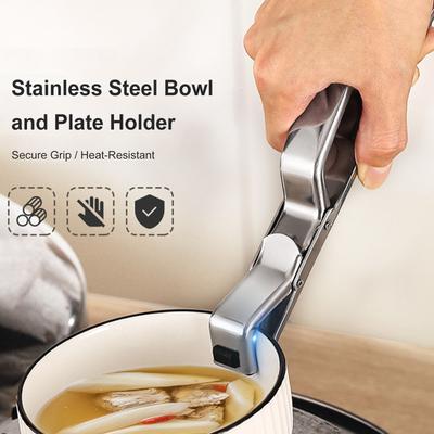 Stainless Steel Hot Plate Bowl Retriever Dish Clamp Pot Pan Gripper Clip for Microwave Oven Steamer Pots & Bowls