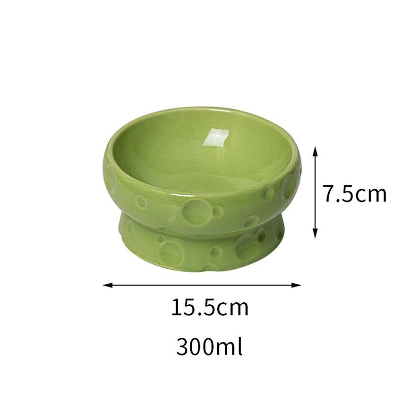 Ceramics Cat Bowl With Cheese Design Cat Food Bowl Water Plate Snack Dish Large Caliber Anti-Tip With Stand For Neck Protection