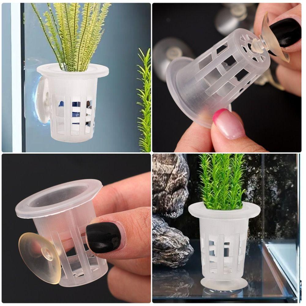 10Pcs Transparent Plant Hydroponic Pot Plastic with Suction Base Aquarium Planting Cups Aquarium Planting Basket