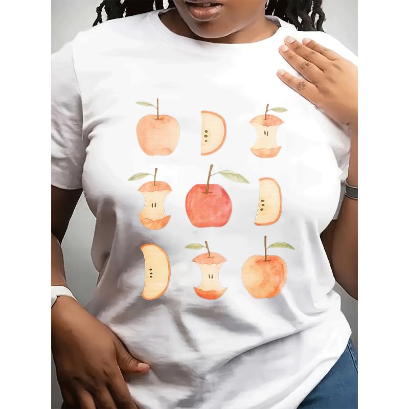 Watercolor Apple Graphic Tee Oversized Short Sleeve Fresh And Artistic Casual Top