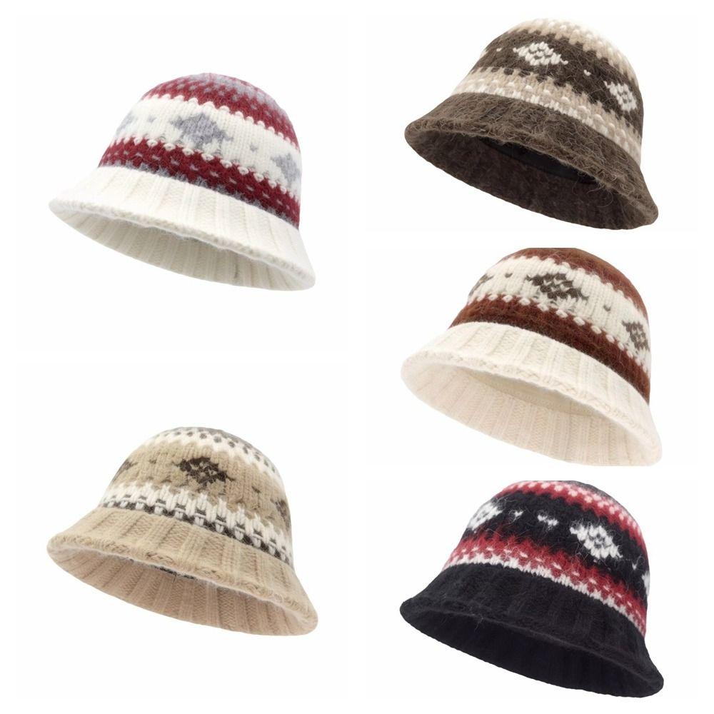 Warm Jacquard Knitted Hat Wool Jacquard Pattern Beanies Cute Knitted Fisherman Hat Winter