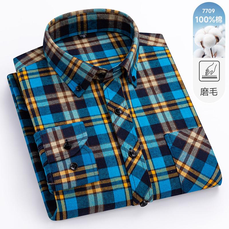 Men's 100% Pure Cotton Flannel Soft Regular-fit Long Sleeve Brushed  Shirt Single Pocket Comfortable Casual Plaid  Shirts S-8XL
