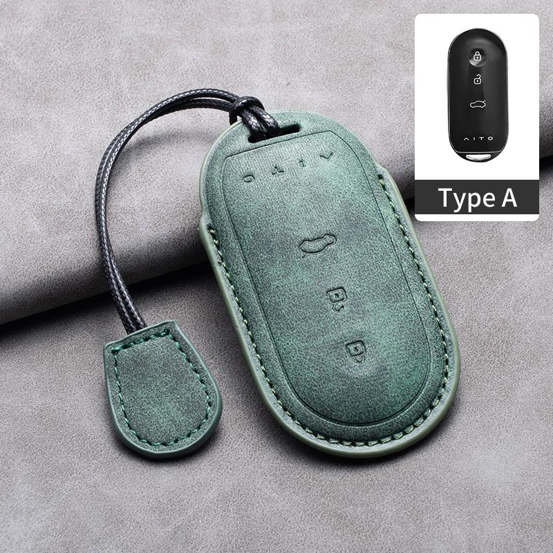 Leather Car Key Case Cover for Huawei AITO M5 M7 M9 3 /4 Buttons Car Remote Key Fob Shell Keychain