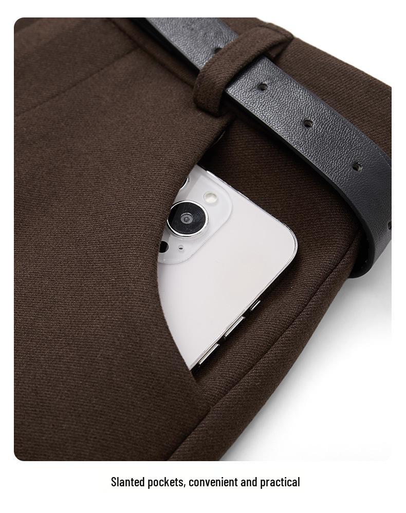 Women's Coffee Wool-Blend A-Line Skirt: High-Waisted, Slimming, Back Slit for Autumn/Winter 2025.