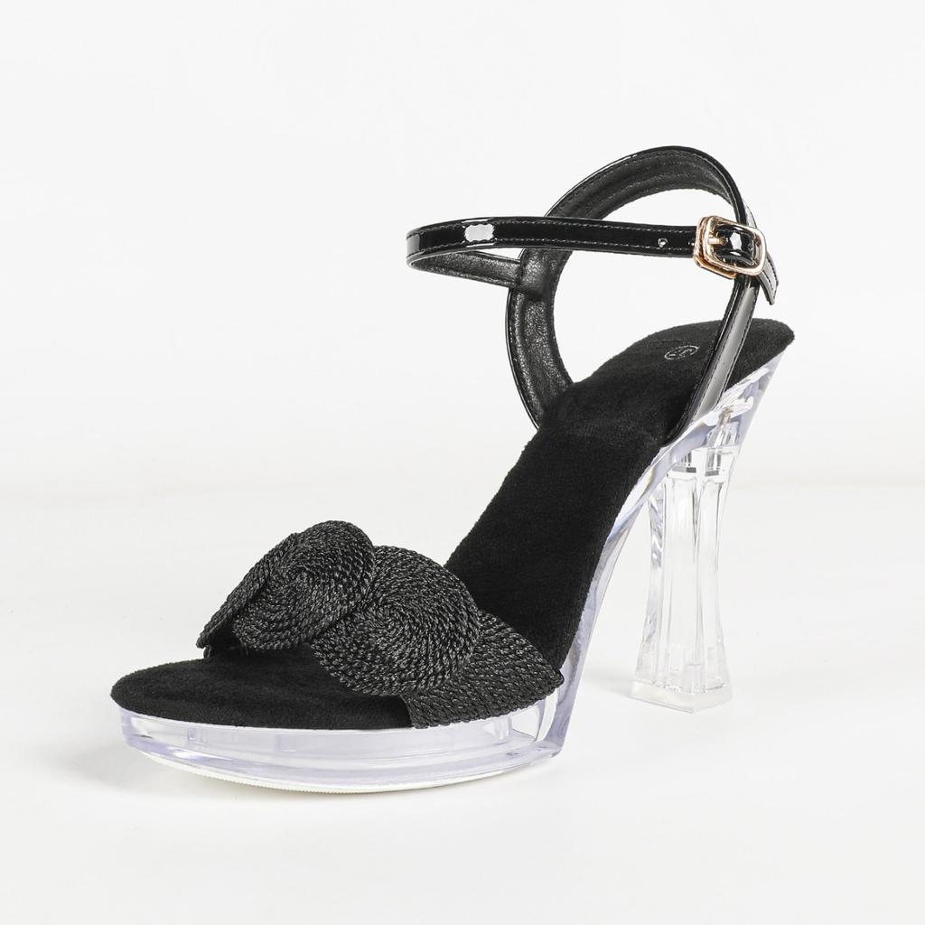 Women 11CM Square Toe Transparent Crystal Non Slip Linen Heels Sexy Car Model Nightclub Summer Sandals Footwear LFD-198711-Q7