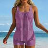 Women’s Striped Tankini Set with Square Neckline and Boyshorts Swimwear Two Piece Bathing Suit for Beach Pool
