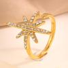 Elegant Eight-Pointed Star Zircon-Embellished Titanium Ring - Adjustable, Fashionable Women's Open Design