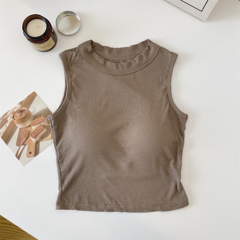 Sport-Baumwoll-Camisole mit integriertem BH, einfarbig gestricktes ärmelloses Top für Damen