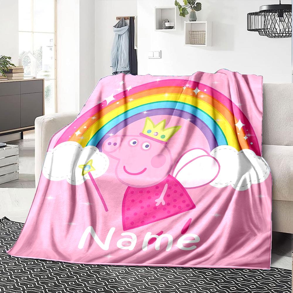 Custom Name Peppa Pig Theme Printed Blanket - Perfect for Couch, Bed, Travel & Outdoor Use | Machine Washable, Cozy & Durable.
