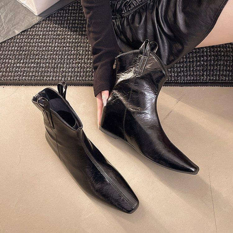 Silver Martin boots women's new pointed inner heightening zipper slim boots women's boots V-mouth short Chelsea boots