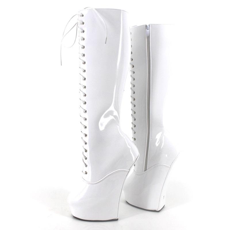 Fashion FHC New Wedges Pony Heelless Knee High Boots,Fetish Dance Shoes,Men Cosplay Botas,20cm,5cm Platform,Purple,Customized Color