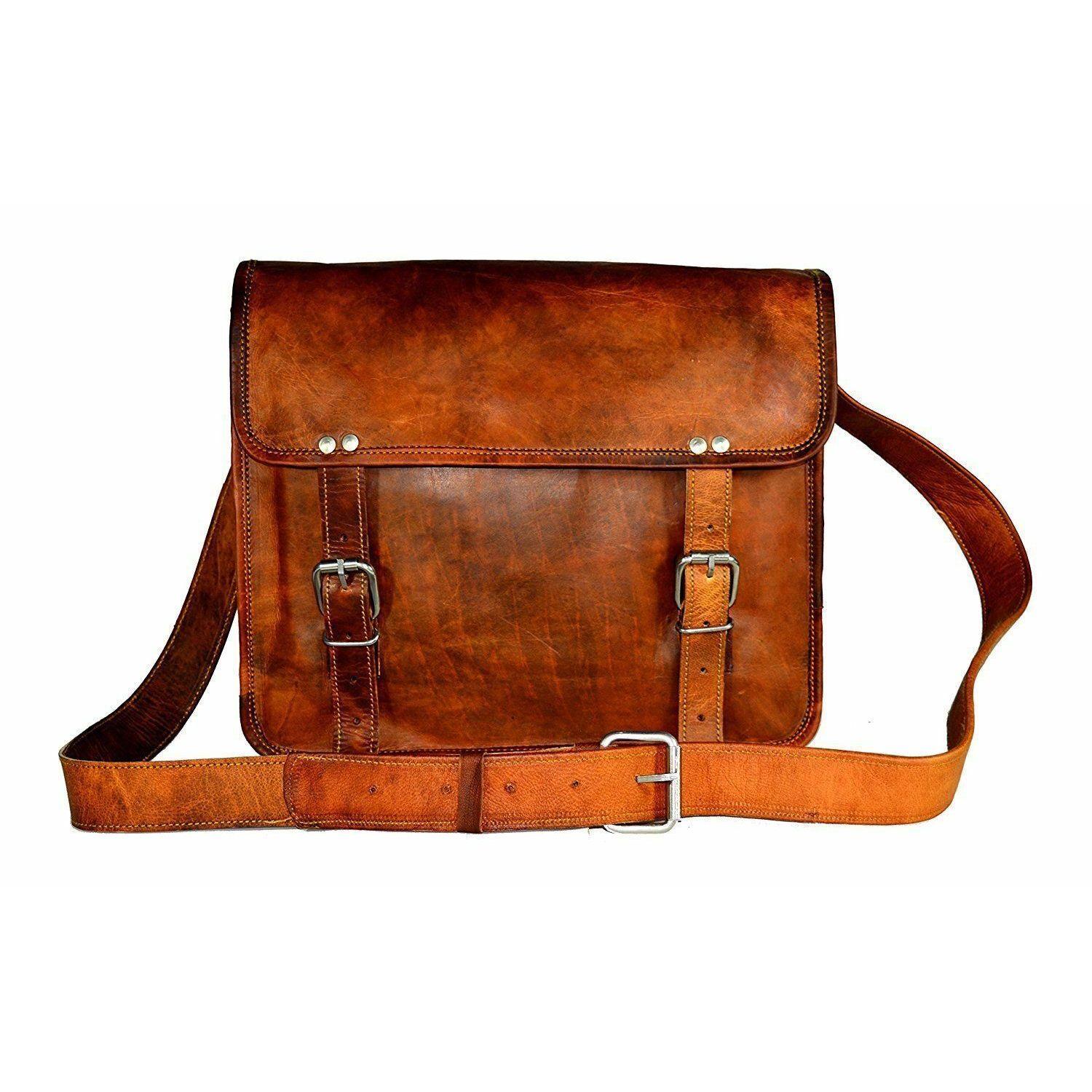 

Сумка из козьей кожи Messenger с большим ноутбуком, коричневым портфелем, винтажная сумка через плечо, настоящая 11 x 15 x 4 in коричневый