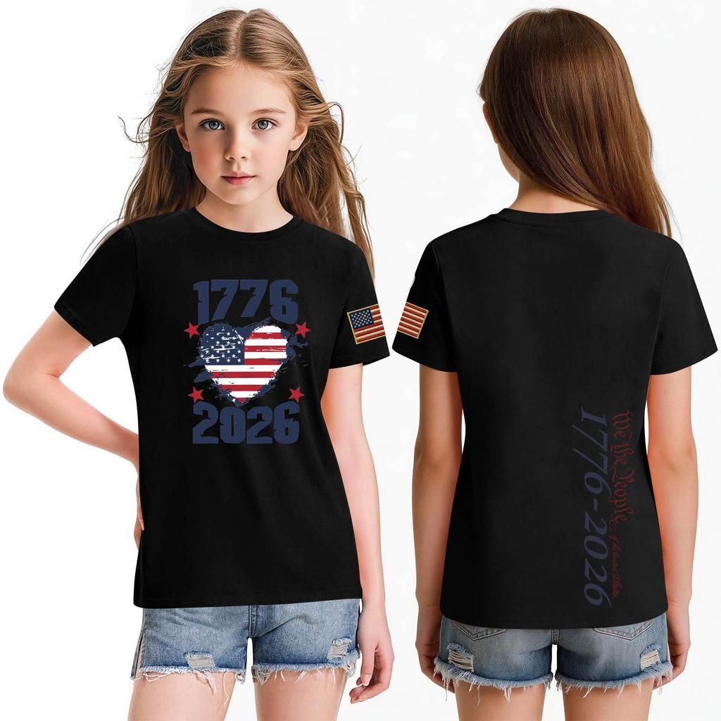 Fashionable Round Neck Short Sleeve Work Clothes Printed Tops For KID Summer Tops
