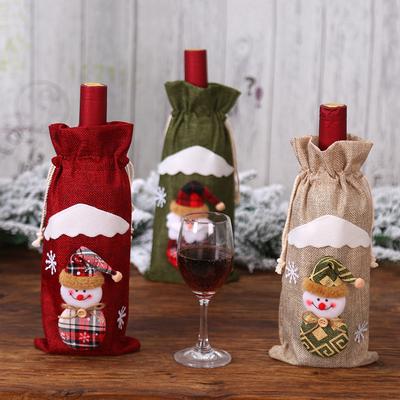Christmas Wine Bottle Cover,Linen Christmas New Champagne Wine Bottle Cloth Cover Bottle Bag Dining Table Decoration