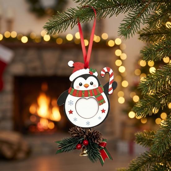 Custom Keepsake Gifts Wooden Christmas Tree Ornaments, 2D Stocking House Shaped Photo Frame Hanging Decor Decor, Xmas Ornament for Family Holiday