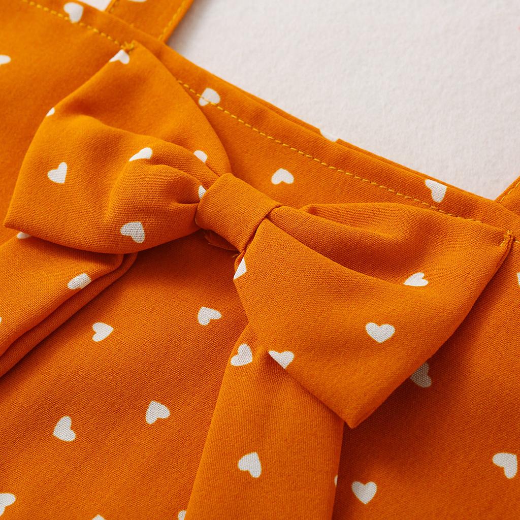 Toddler Kids Baby Girls Love Print Bow Suspender Vest Pants Outfits Set