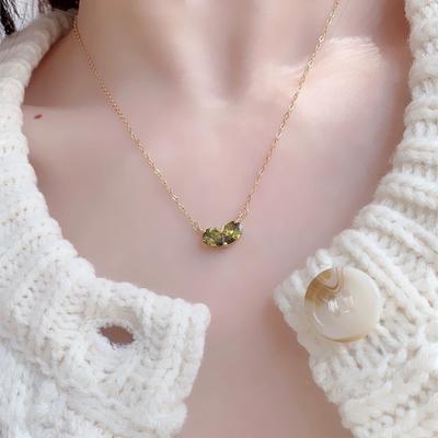 Spring Green Bud Heart S925 Sterling Silver Necklace for Women Fresh Simple Pendant All-Match Clavicle Chain