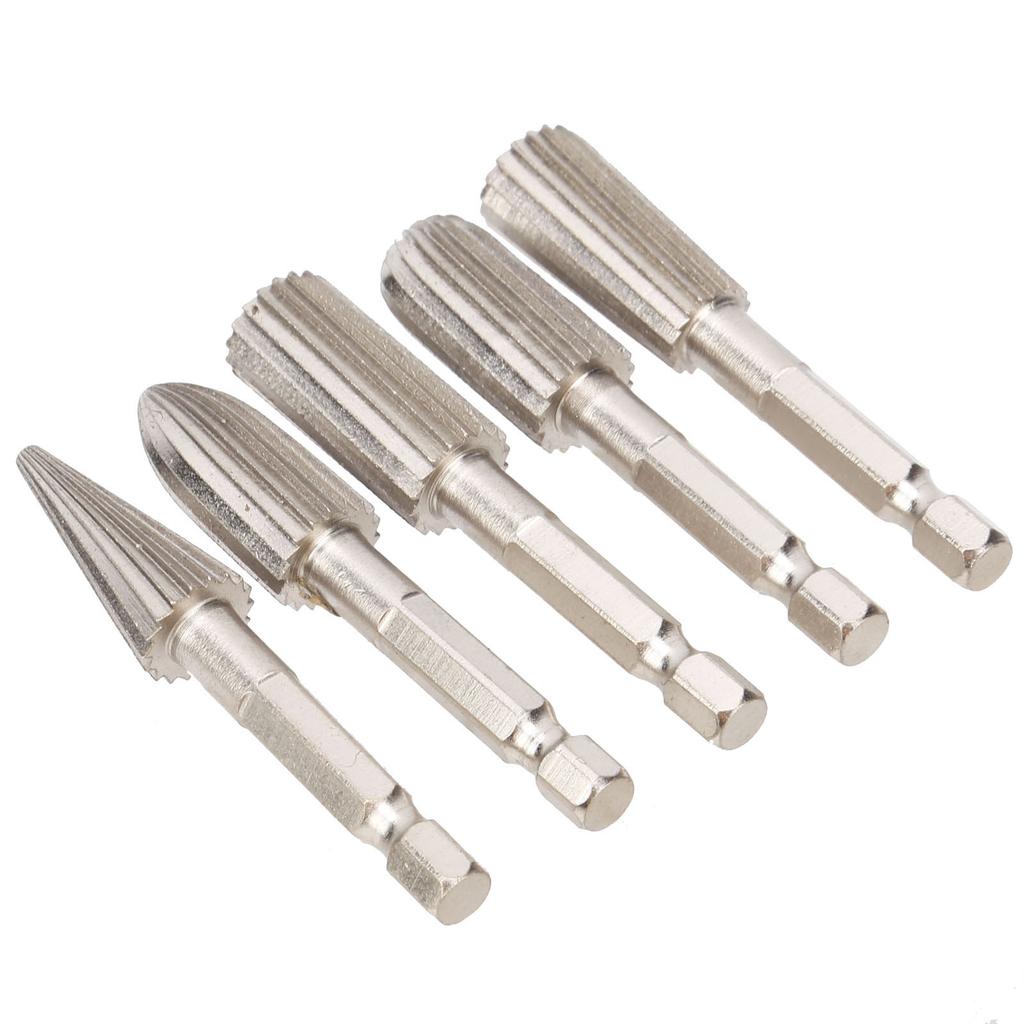 5Pcs Rotary File 14in Hex Shank Double Cut Metal Grinder Drill Bit Set for Carving Polishing