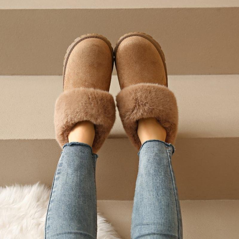 Foreign trade new plush thickened wool half tray cotton shoes women's cross-border suede warm large size plush cotton shoes