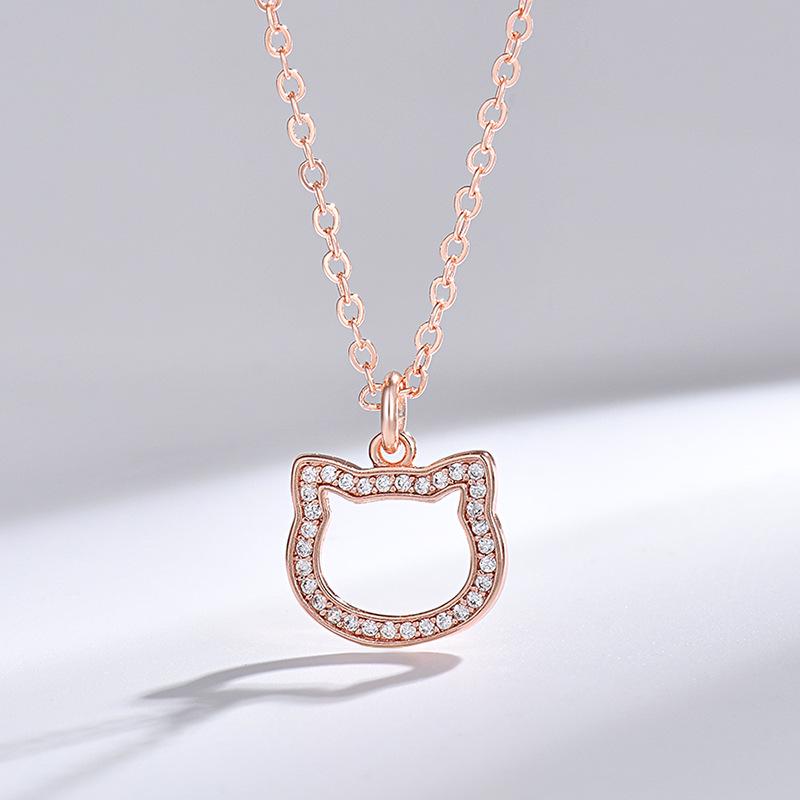 Luxury Niche Women's KT Cat Pendant Necklace with Inlaid Diamonds - Cute, Versatile Fashion Jewelry Gift