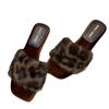 New Retro Leopard Print Square Head High Heel Fluffy Slippers Women's Wear 2025 Autumn Temperament Slope Heel Lazy Word Drag
