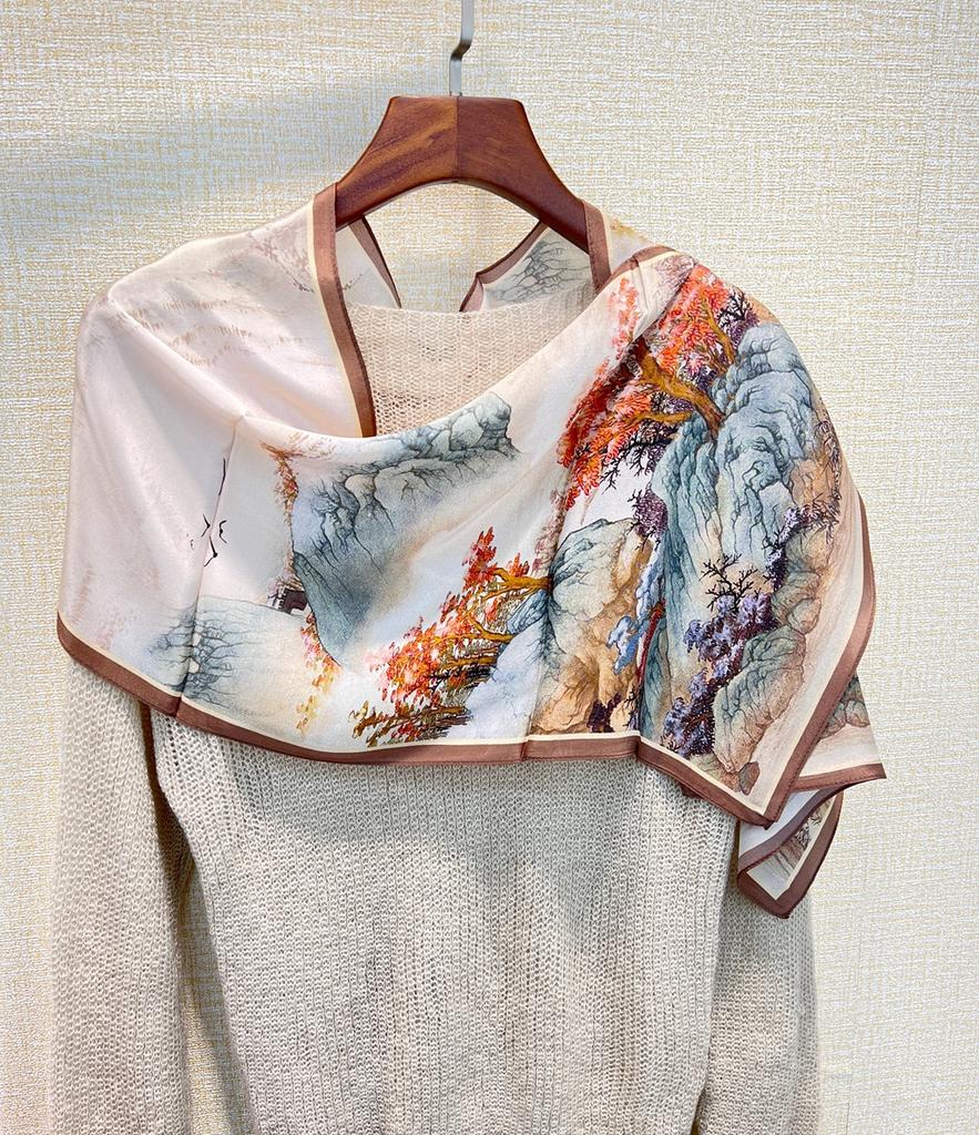 Thousand Miles Of Jiangshan Picture 100% Mulberry Silk Scarf Large Square Scarf Chinese Style Silk Scarf Shawl Spring And Autumn Send Mom