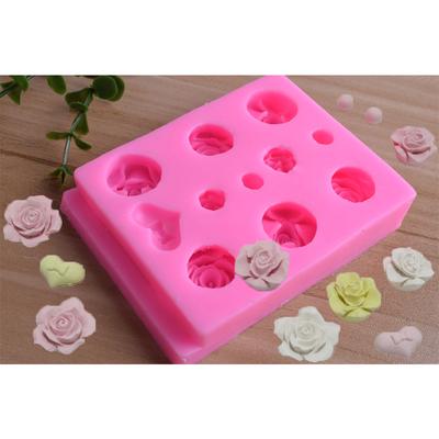 11 Stampo in silicone fondente a forma di fiore di rosa a doppio strato con fiore piccolo, stampo in argilla decorata con torta al cioccolato