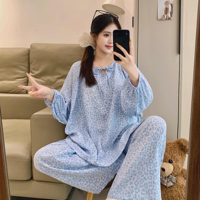 

Women s Spring/Autumn Pajama Set: Long Sleeve & Pants, Loose Fit, Sweet Lazy Style, Suitable for Indoor & Outdoor Wear Size 2