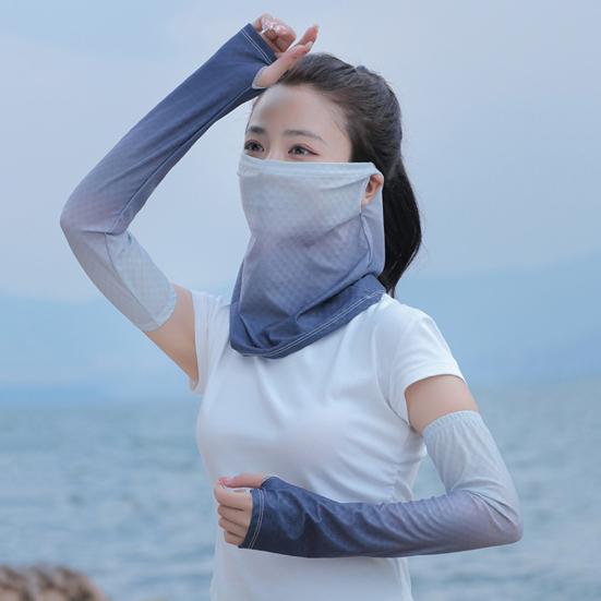 2Pcs/Set Face Guard Sun Protection Oversleeve Set, Ice Silk Cooling Fabric Arm Sleeves with Thumb Buckle Cuffs, for Outdoor Commuting Camping