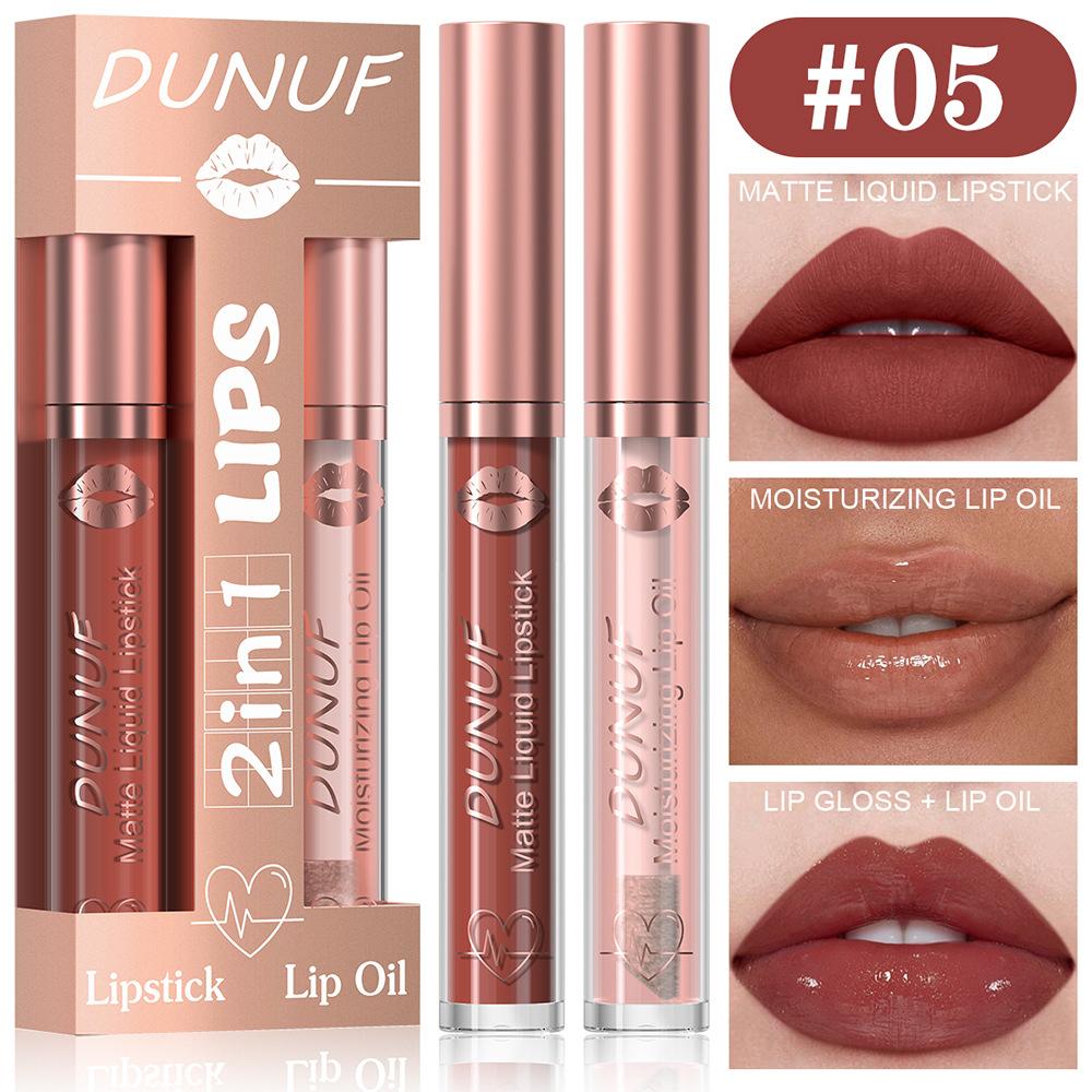 2 in 1 Lip Gloss Set Lip Oil Make-up for Women Waterproof Long Lasting Cosmetics Korean Makeup Sexy Red Matte Lipstick Lip Tint