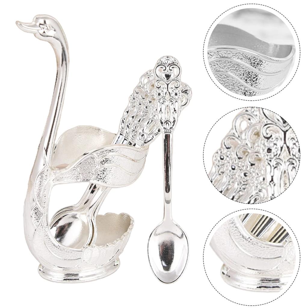 6pcs For Swan Fork and Spoon Set with Decorative Holder for Home Use Dining Office Receptions Parties and Outdoor Picnics