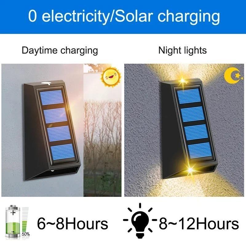 Up and Down Lighting Solar Wall Light, Outdoor Waterproof Wall Washing Sconce, Wireless Solar Powered Lamp for Garden Patio Yard Home Decoration