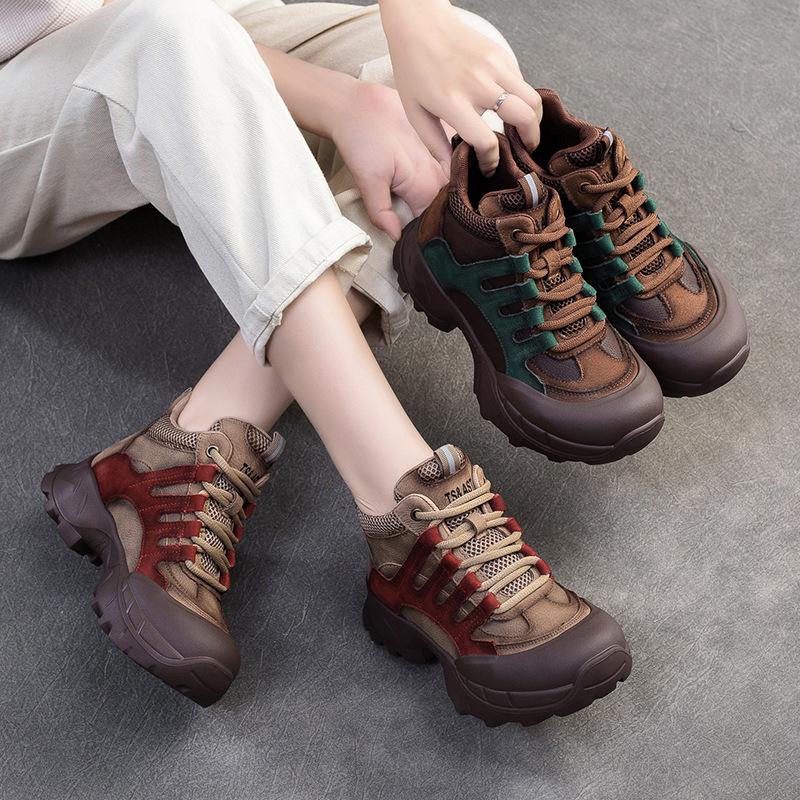 Fashion 4cm Suede Genuine Leather Plush Autumn Chunky Sneakers Platform Wedge Women Flats Vulcanize Loafer Spring Winter Shoes