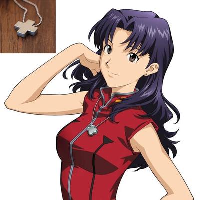Stal Nierdzewna Krzyż Wisiorek Anime EVA Katsuragi Misato Naszyjnik dla Kobiet Biżuteria Cosplay Łańcuszek z Koralików Amulet Naszyjniki
