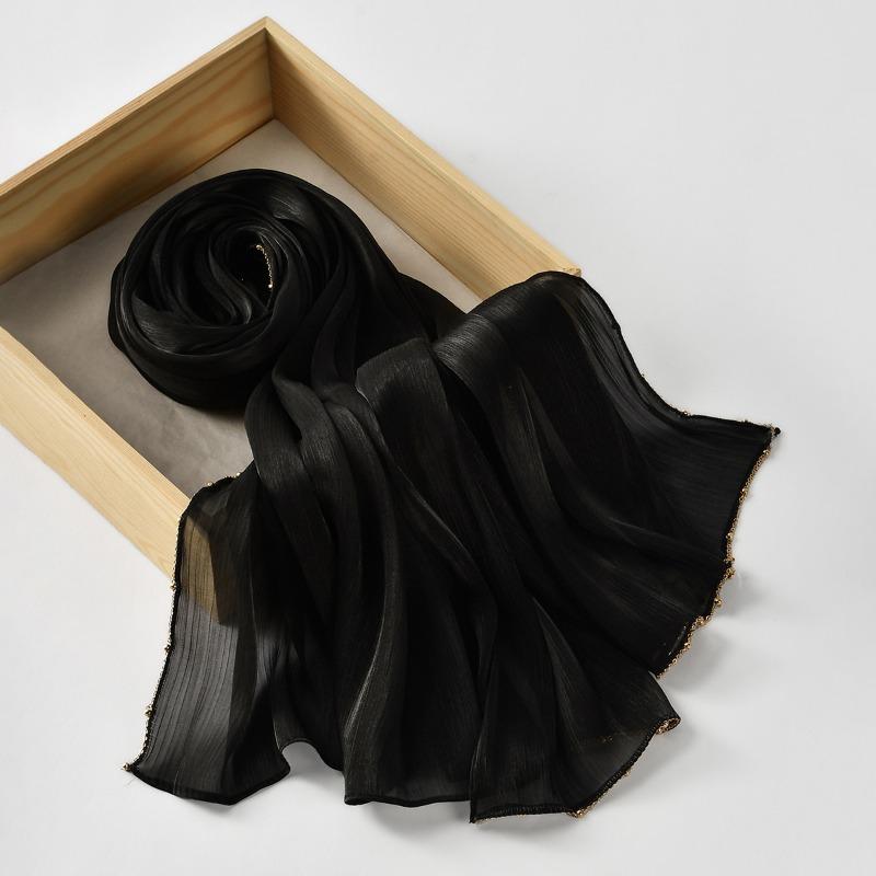 Hot-selling Popular Solid Color Chiffon Island Silk Chain Long Towel Summer Refreshing Breathable Sunscreen Ethnic Headscarf