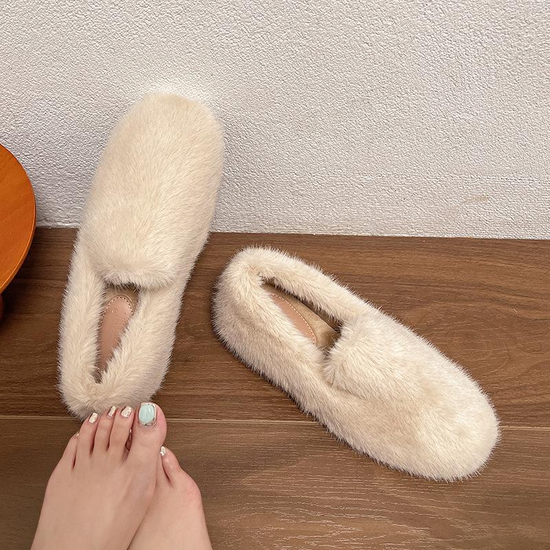 Mao Mao Slippers Women's Outer Wear 2025 New Autumn and Winter Plush Cotton Shoes Korean Version Flat-bottomed Pregnant Women's Non-slip Mao Mao Shoes