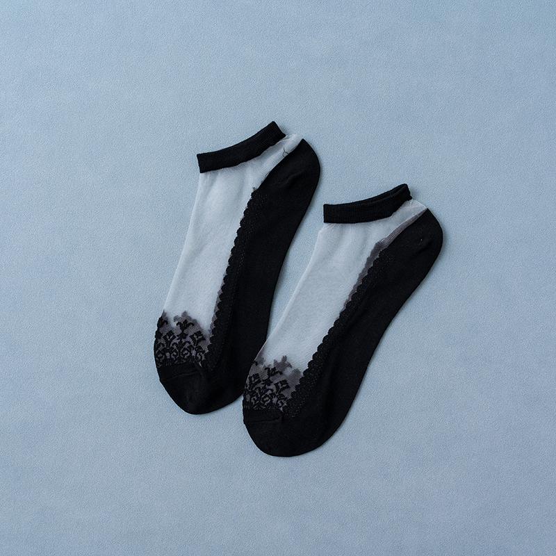 6 Pairs New Arrivals Women Socks Spring Summer Flower Lace Short Socks Soft Silk Thin Transparent Socks Solid Cute Ankle Socks