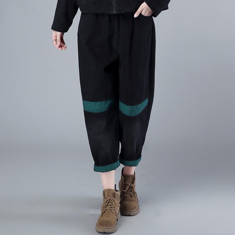 

2024 Стильные теплые джинсовые хлопковые брюки для женщин 40-50 лет: Зимние утепленные длинные брюки для людей среднего и пожилого возраста XL (125-140 jin) чёрный