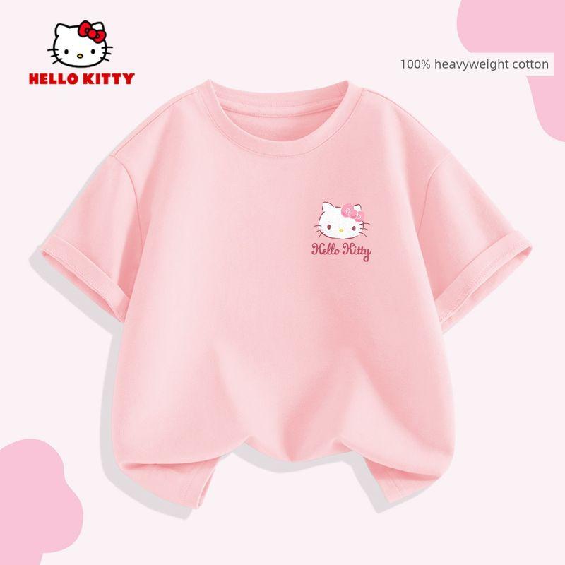 Hello Kitty Girls' Short-Sleeved T-Shirt Summer 2026 New Versatile Pink Kidsren's Top Girls' Summer Fashion Trend