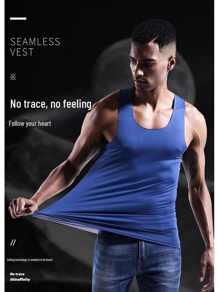 Men's Ice Silk Breathable Round Neck Slim Fit Sports Vest Underwear