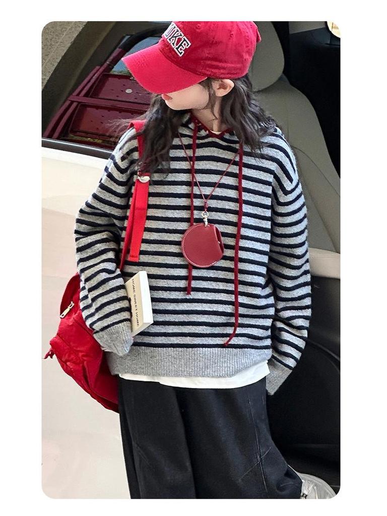 2025 Kinder Strickpullover mit Streifen und Kapuze - Trendiger koreanischer Stil für Jungen & Mädchen, Herbst/Winter