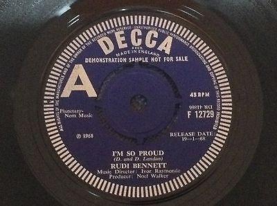 7inch Record RUDY BENNETT - I'm So Proud F12729 Decca 1968 UK Pop Used