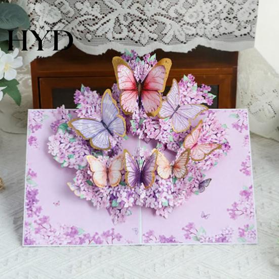 Handmade Greeting Card Foldable 3D with Envelope Decorative Artistic Birthday Gift Fly-out Holiday Blessings Message Space
