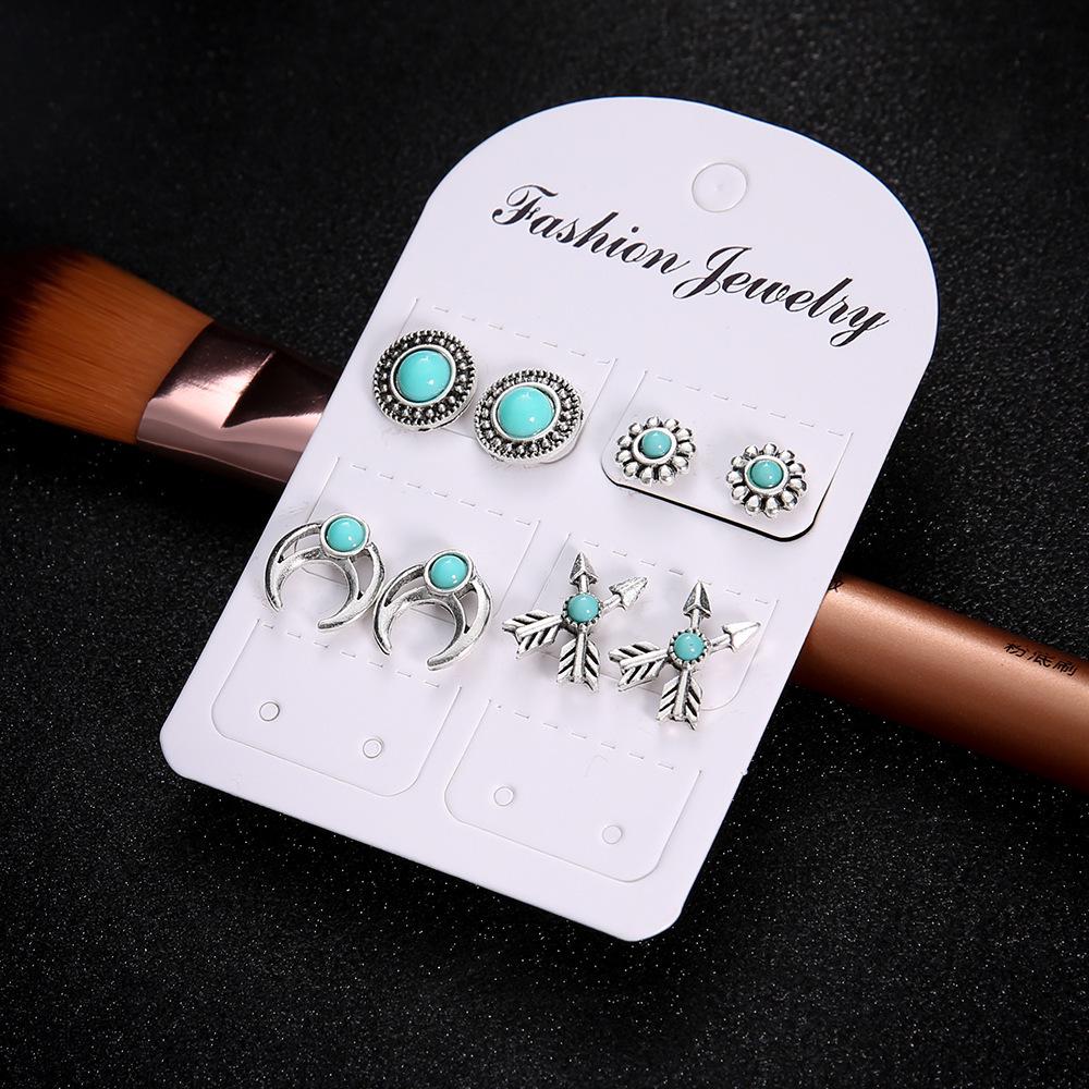 Bohemian Turquoise Gemstone Earrings – Set of 5 Pairs