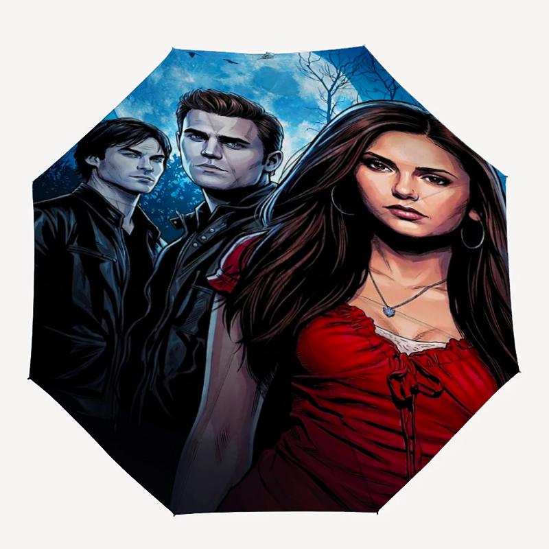 Vampire Diaries Theme Automatic Umbrella, Lightweight & Portable, 8 Rib, Perfect for Outdoor Travel, Birthdays, Christmas, Gifts.