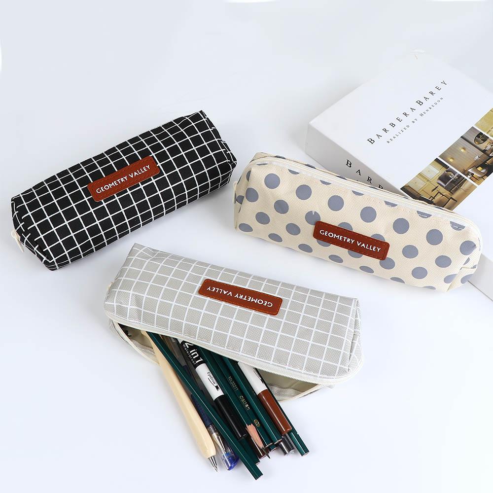 Stationery Bag Geometry grid Brief Style Pen Holder Pencil Pouch Pen Case Canvas Pencil Case