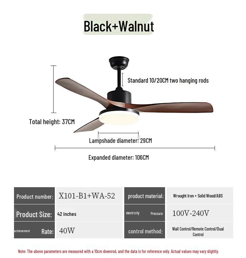 Nordic Retro Solid Wood Ceiling Fan with Light
