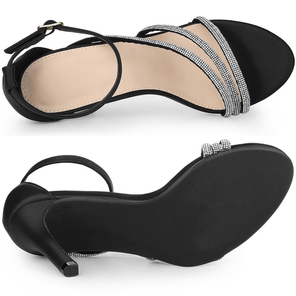 Allegra K Women's Open-Toe Rhinestone Strap Stiletto Heel Sandals, Black, Size 24